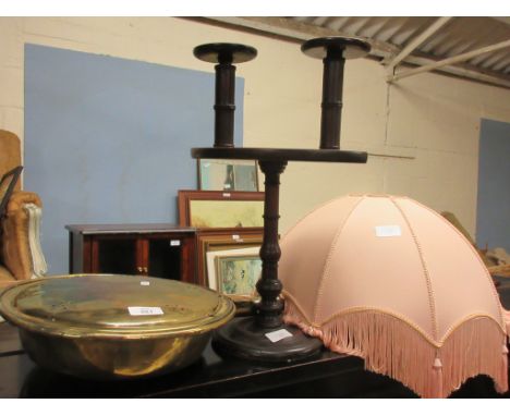 BED WARMER TOGETHER WITH A NEEDLEWORK STAND, LAMP SHADE