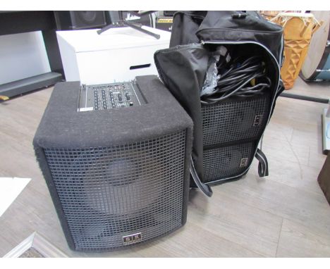 An SR Technology Pocket 700MX PA Active System with integrated power amplifiers 400watt subwoofer cabinet driving 2 x 150watt