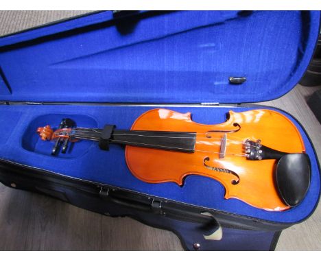 An Antoni electric skeleton violin, full size (4/4), cased with bow. A Yamada student's violin 