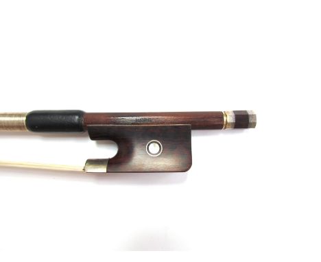 A Berg carbon fibre viola bow with snakewood frog, fitted hard case