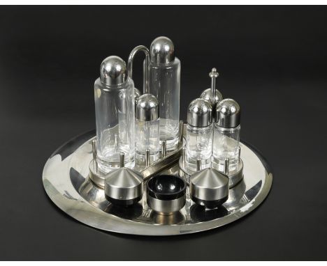 comprising the 5070 oil and vinegar set and the 5073 salt set, together with a modern WMF stainless steel serving platter and
