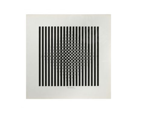 Untitled signed 'YVAREL' (lower centre) lithograph in black, grey and white, signed in pencil 30 x 30cm