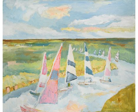 Dinghy Racers, Burnham Overy signed 'Pawle' (lower right) oil on board, unframed 56 x 66cmCondition report: Oil on board. Sli