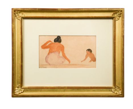 Parent and child bathing signed in pencil 'Diego Rivera' (lower left) watercolour and pencil on buff paper the reverse with a