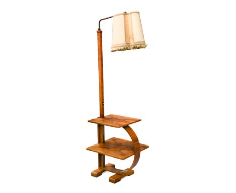 the square column lamp above two-tier table with bentwood support 176cm high