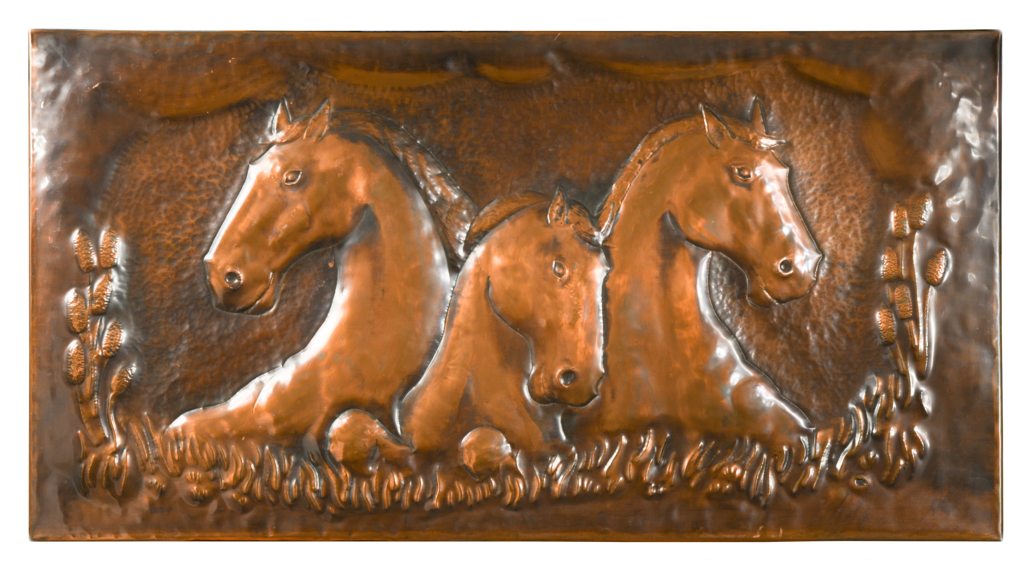A large equestrian embossed copper plaque, in Cheffins Fine Art