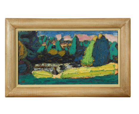 Abstract landscape signed with initials (lower left) oil on canvas 31.5 x 59cmCondition report: Oil on canvas. The weight of 