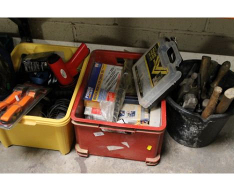 TWO BOXES AND ONE BUCKET OF TOOLS