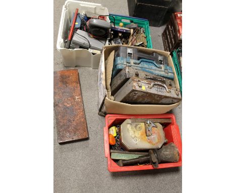 FOUR BOXES OF MECHANICS TOOLS AND TOOL BOXES WITH CONTENTS