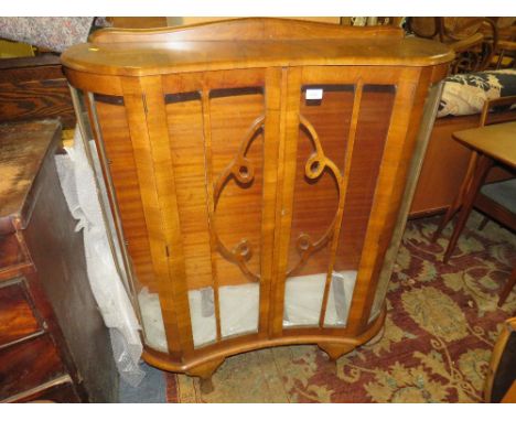 A VINTAGE WALNUT CHINA CABINET - W 100 cm