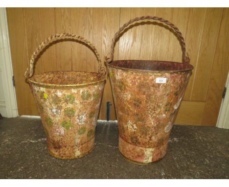 TWO LARGE VINTAGE STYLE METAL BUCKETS - LARGEST H 47 cm EXCLUDING HANDLE
