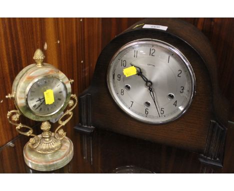 A VINTAGE SMITHS MANTLE CLOCK TOGETHER WITH AN ONYX STYLE CLOCK