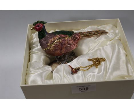 A BOXED 'HIDDEN TREASURES' ENAMEL TRINKET BOX IN THE FORM OF A PHEASANT