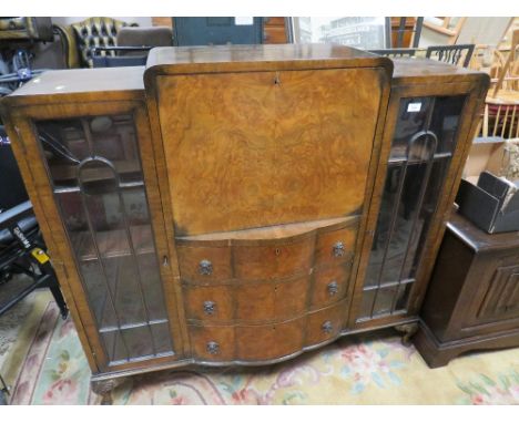 A VINTAGE WALNUT BUREAU BOOKCASE - W 122 CM