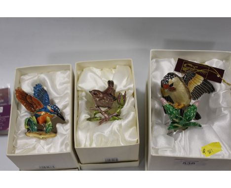 A COLLECTION OF THREE 'HIDDEN TREASURES' ENAMEL 'BIRD' TRINKET BOXES TO INCLUDE A KINGFISHER