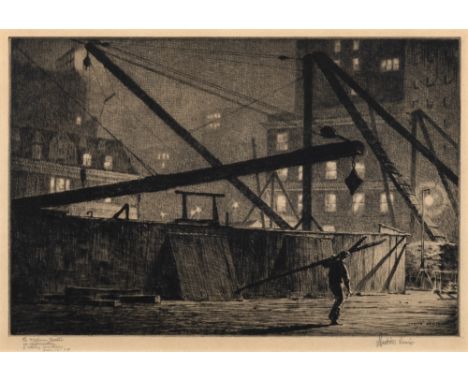 DERRICKS AT NIGHT (MCCARRON 62)Drypoint, 1927, on cream wove paper, signed and dedicated in pencil, second state of two, from