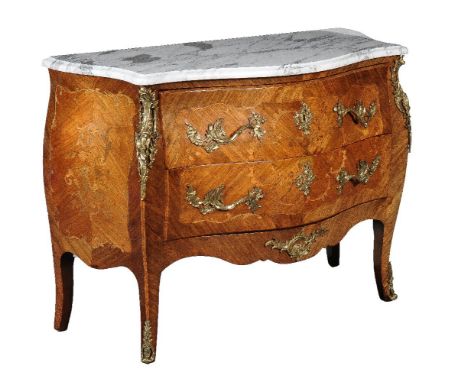 ϒA kingwood, tulipwood and specimen marquetry commode, in Louis XV style, late 19th/early 20th century, metal mounted through