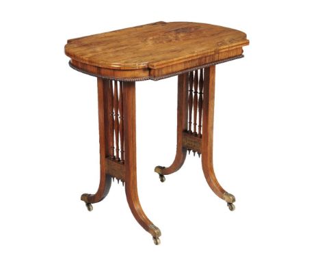 ϒA Regency rosewood and brass marquetry side table, circa 1815, attributed to Gillows, the rectangular top with rounded ends 