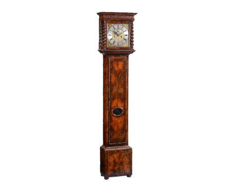 A William III walnut eight-day longcase clock   William Grimes, London, circa 1695-1700   The eight-day five finned pillar in