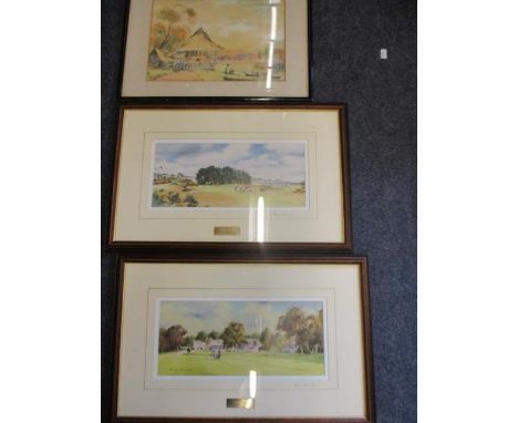 Pictures to include M Thein - a lake scene with buildings and figures, watercolour and two Thomas Murray prints 