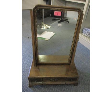 A 19th century walnut dressing table mirror with three base drawers on bracket feet, A/F 