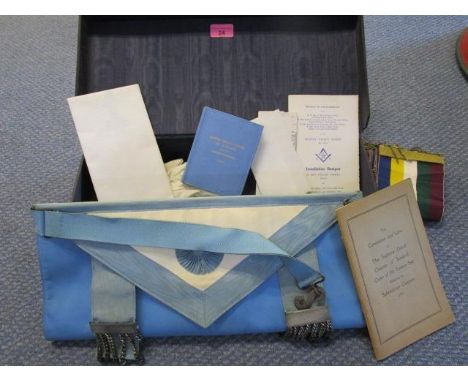 Masonic Regalia to include an apron, booklets and a sash, all in a leather case 