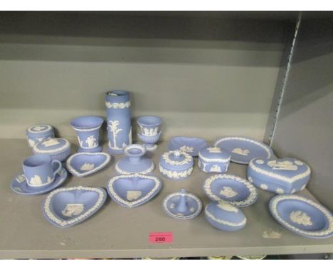 A quantity of Wedgwood blue Jasper ware, trinket boxes, vases and other items (19) 