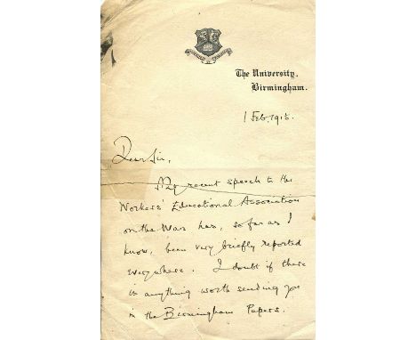 LODGE OLIVER: (1851-1940) British physicist involved in the development of radio. A.L.S., Oliver Lodge, two pages (written to