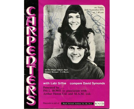 CARPENTERS THE: A printed 8vo programme for a concert performance by the Carpenters, supported by Labi Siffre, at the Royal A