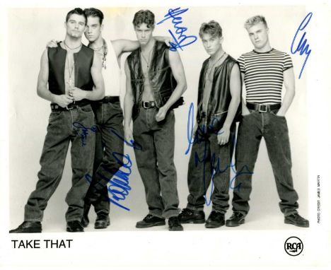 TAKE THAT: Signed 10 x 8 photograph by all five original members of the English pop group Take That individually, comprising 