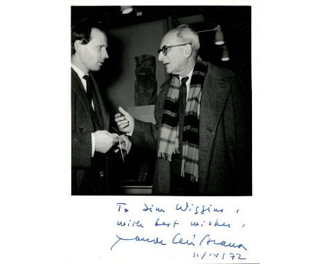 LEVI-STRAUSS CLAUDE: (1908-2009) French anthropologist and ethnologist. Signed and inscribed 4.5 x 6.5 photograph of Levi-Str