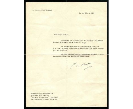 DE GAULLE CHARLES: (1890-1970) French General and statesman who led the Free French Forces during World War II. President of 