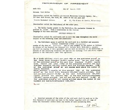 BELLOW SAUL: (1915-2005) Canadian-American writer, Nobel Prize winner for Literature, 1976. D.S., Saul Bellow, two pages, 4to