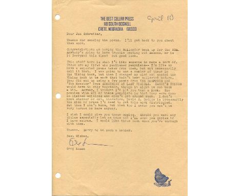 KUZMA GREG: (1944- ) American poet. Small series of four T.Ls.S., Greg Kuzma, each one page, slim 4to, Crete, Nebraska, all d
