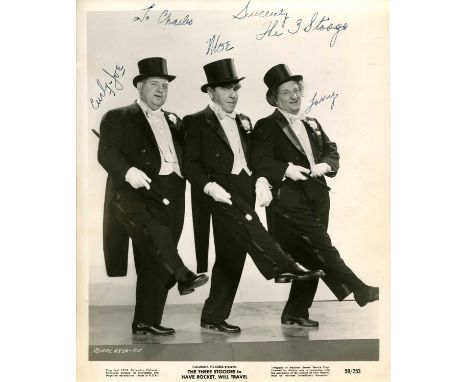 THREE STOOGES THE: An excellent vintage signed and inscribed 8 x 10 photograph by all three members of the American comedy te