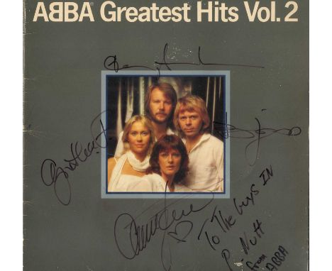 ABBA: Signed and inscribed record sleeve for the compilation album Greatest Hits Vol. 2 (1979) by all four members of the Swe