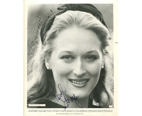 STREEP MERYL: (1949- ) American Actress, Academy Award winner. Signed 8 x 10 photograph, a close-up portrait of the actress i