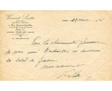 SCOTTO VINCENT: (1874-1952) French composer, noted for composing film scores including those for the films of his friend Marc