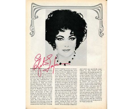 TAYLOR ELIZABETH: (1932-2011) English actress, Academy Award winner. A printed 4to edition of Performing Arts magazine, incor