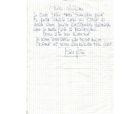 BARDOT BRIGITTE: (1934- ) French actress and sex symbol. A.L.S., Brigitte, one page, 4to (square graph paper), n.p., n.d., to