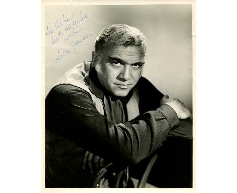 GREENE LORNE: (1915-1987) Canadian actor. Vintage signed and inscribed 8 x 10 photograph of Greene seated in a half-length po