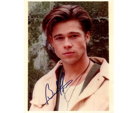 PITT BRAD: (1963- ) American Actor, Academy Award winner. Signed colour 8 x 10 photograph, the image depicting a young Pitt i