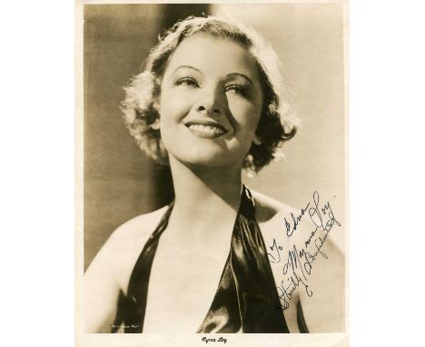 LOY MYRNA: (1905-1993) American actress, the recipient of an Honorary Academy Award. Vintage signed and inscribed sepia 8 x 1