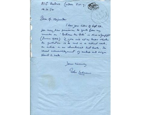 LEHMANN JOHN: (1907-1987) English publisher and poet who joined Leonard and Virginia Woolf as managing director of their Hoga