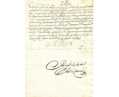 PHILIP V: (1683-1746) King of Spain 1700-24 & 1724-46. Grandson of Louis XIV. A very fine L.S., Yo el Rey, one page, 4to, Mad