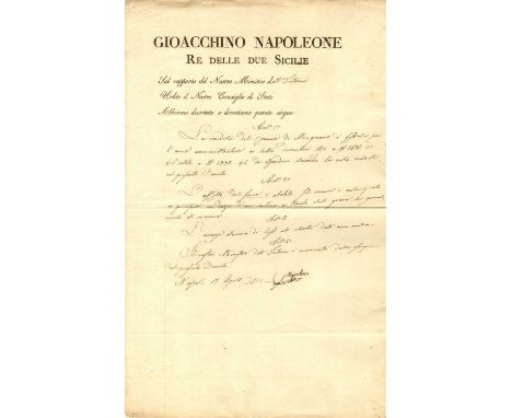 MURAT JOACHIM: (1767-1815) Marshal of France, brother-in-law of Napoleon Bonaparte. King of Naples 1808-15. D.S., `J. Napoleo