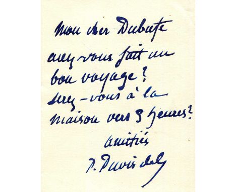 PUVIS DE CHAVANNES PIERRE: (1824-1898) French painter. A brief A.L.S., P Puvis de C, one page, 12mo, n.p., n.d., to [Edouard]