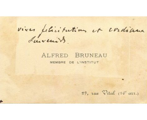 BRUNEAU ALFRED: (1857-1934) French composer, known for his collaborations with Emile Zola. The personal printed oblong 12mo V