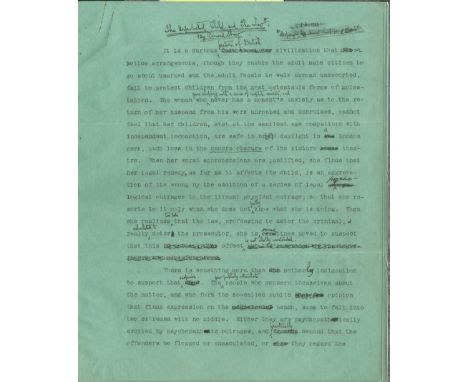 SHAW GEORGE BERNARD: (1856-1950) Irish playwright, Nobel Prize winner for Literature, 1925. An interesting Typewritten Manusc