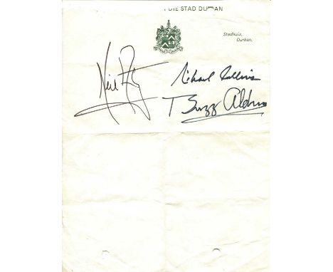 APOLLO XI: An 8vo sheet of printed stationery from the Stadhuis (City Hall) in Durban, South Africa, featuring the coat of ar